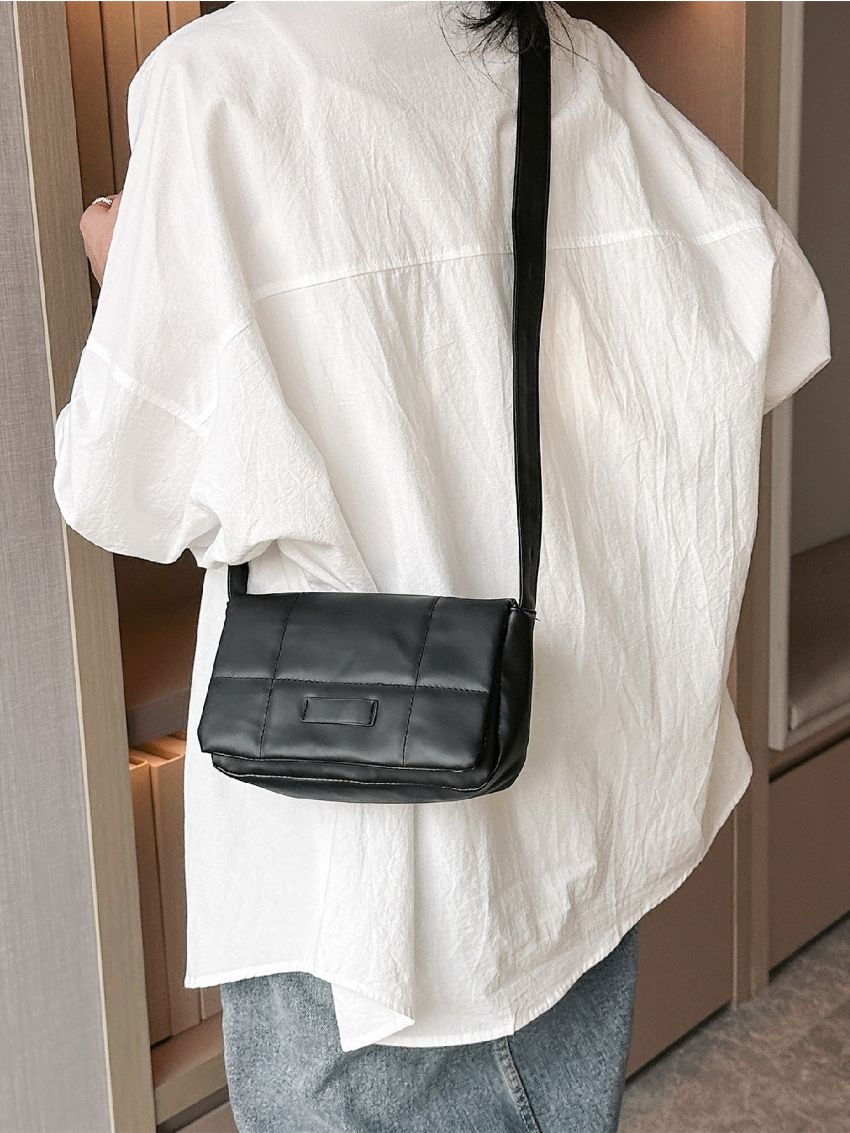Quilted Square Bag Flap Black Small