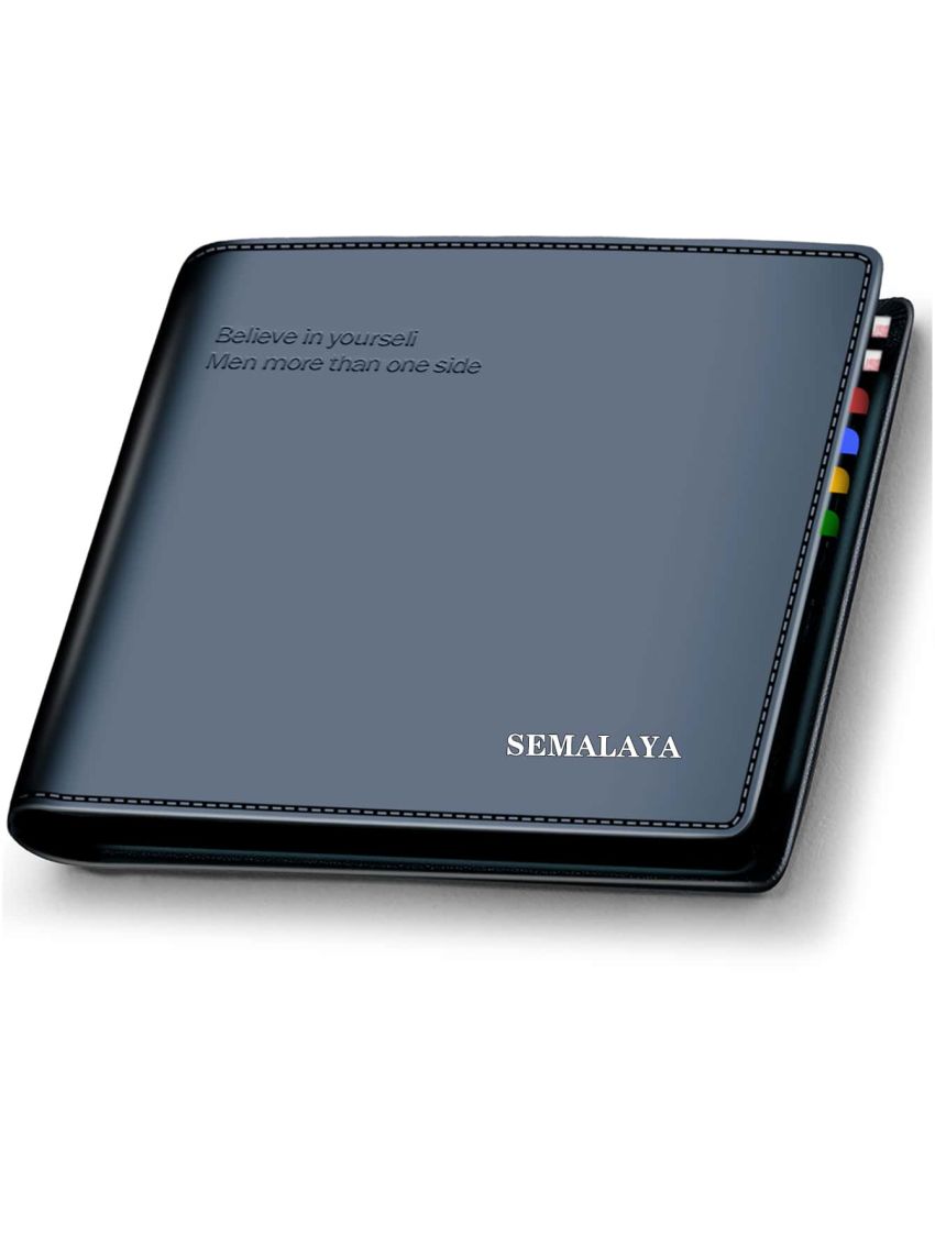 Letter Graphic Genuine Leather Small Wallet Bifold