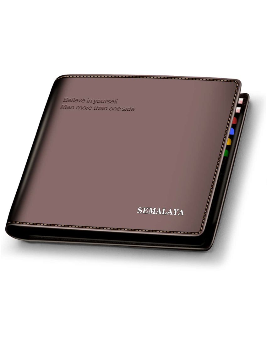 Letter Graphic Genuine Leather Small Wallet Bifold