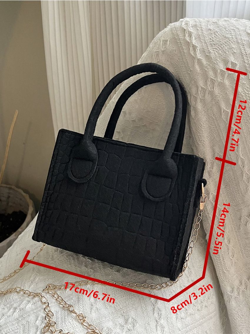 Crocodile Embossed Square Bag Mini Felt Black