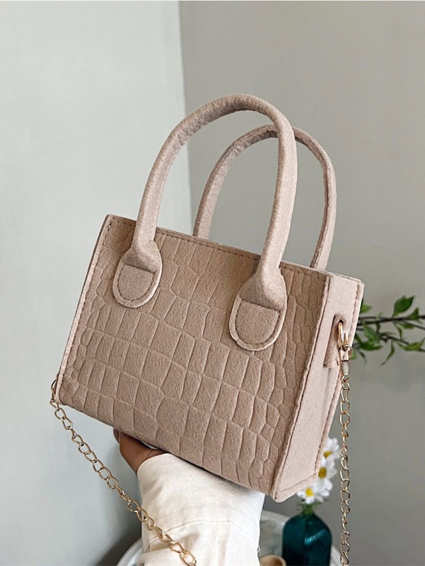 Crocodile Embossed Square Bag Mini Felt Khaki