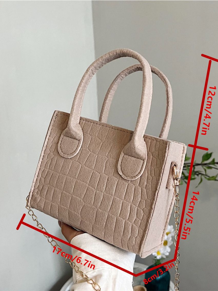 Crocodile Embossed Square Bag Mini Felt Khaki