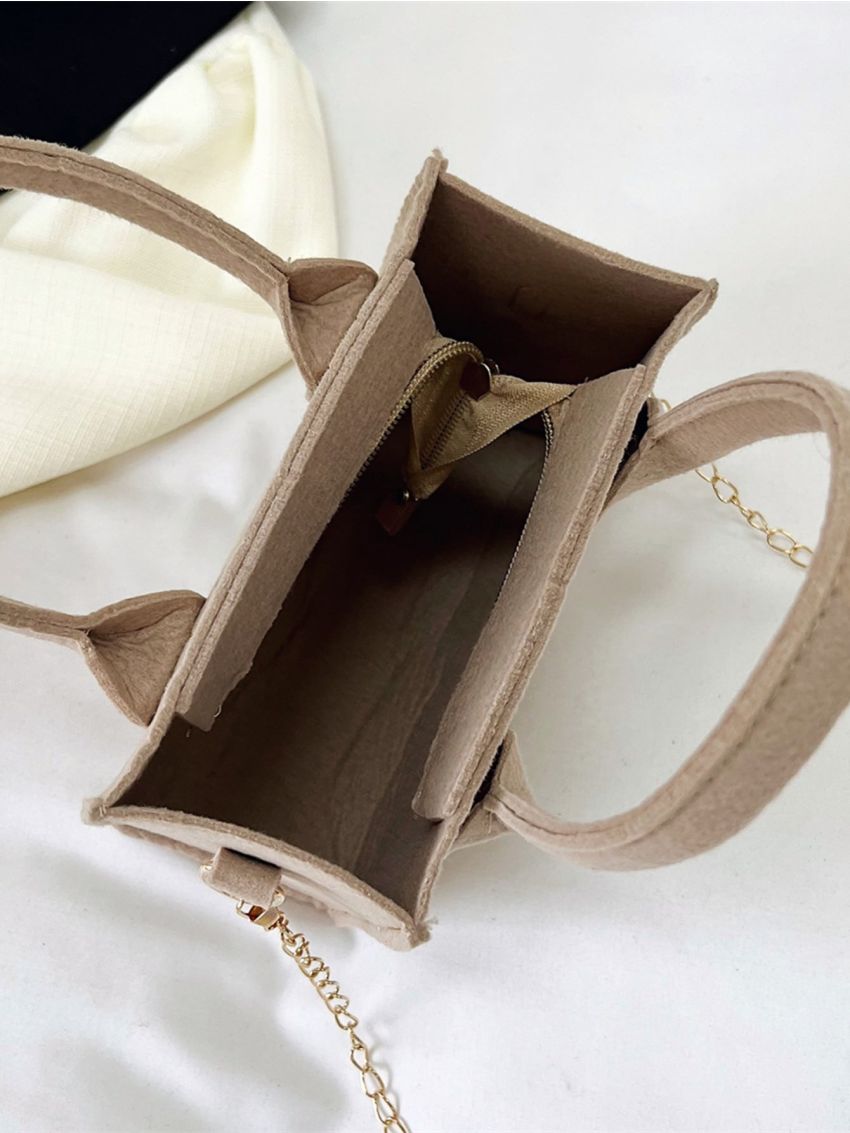 Crocodile Embossed Square Bag Mini Felt Khaki