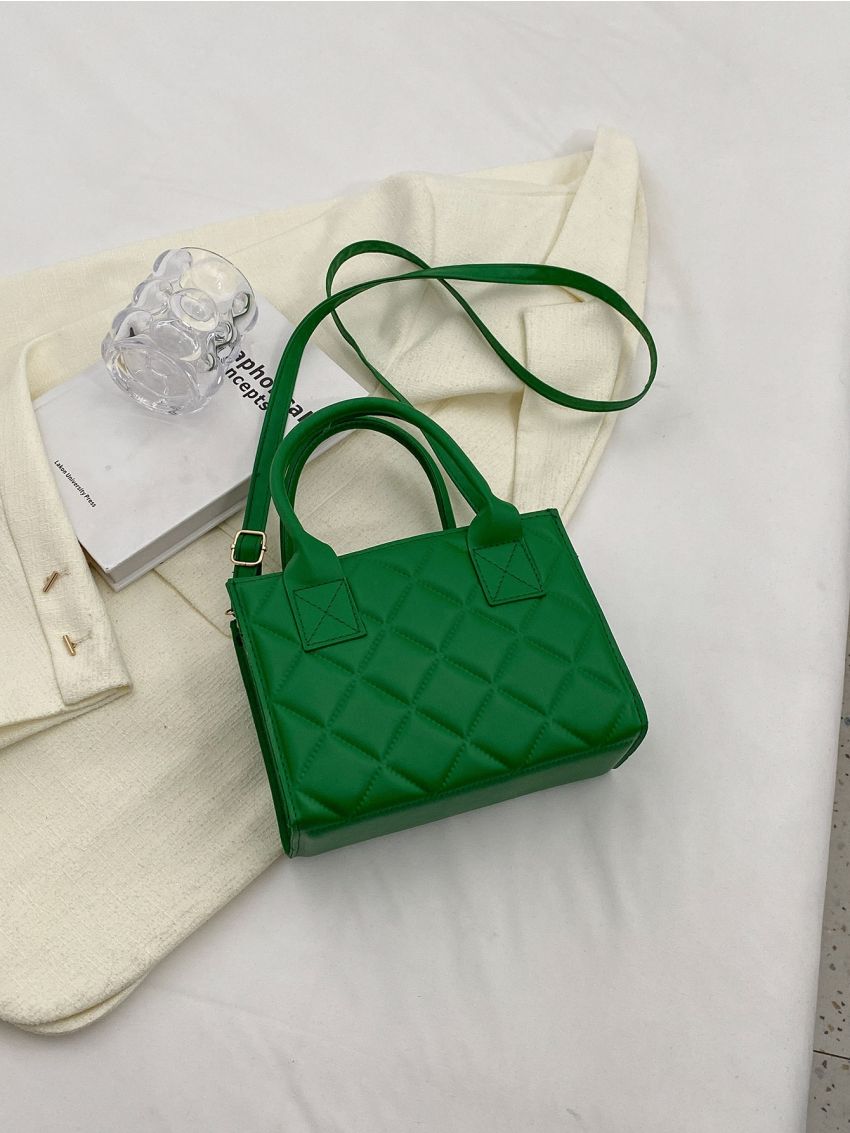 Quilted Square Bag Mini Double Handle Green