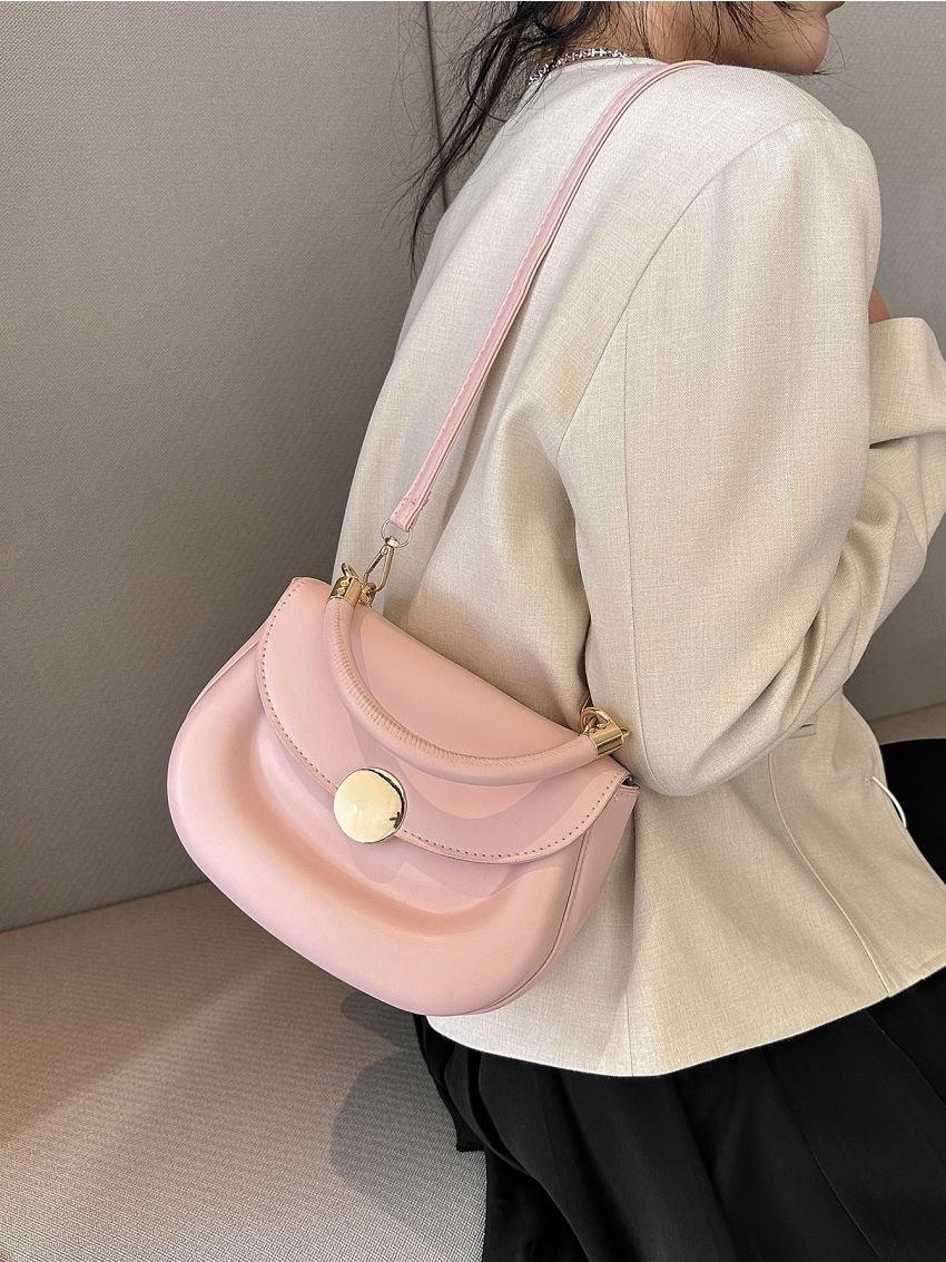 Minimalist Saddle Bag Metal Decor Small Pink