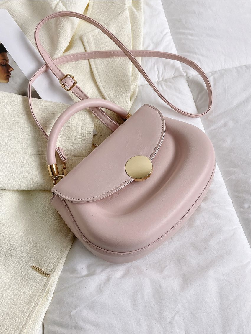 Minimalist Saddle Bag Metal Decor Small Pink