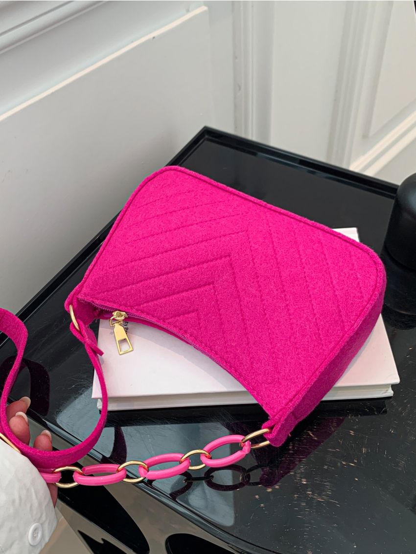 Chevron Hobo Bag Mini Felt Neon Pink