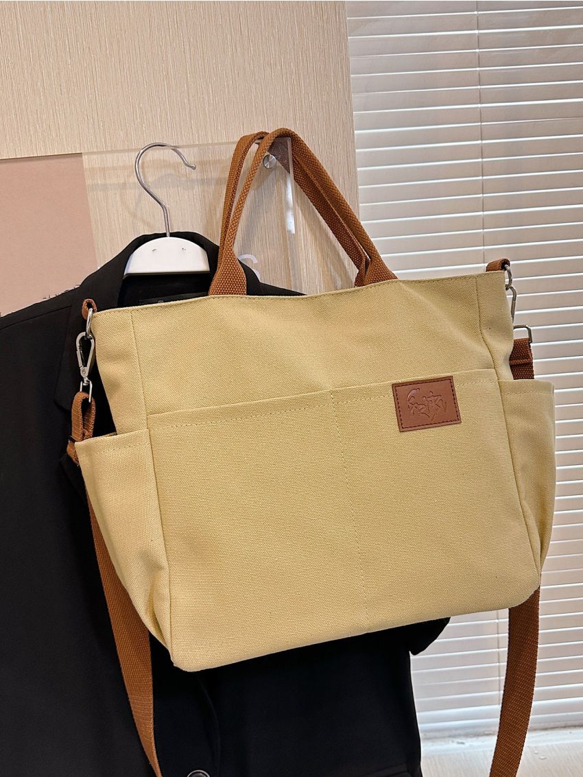 Large Shopper Bag Letter Patch Decor Nylon