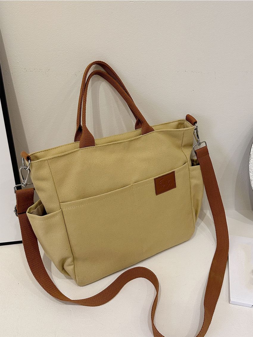 Large Shopper Bag Letter Patch Decor Nylon