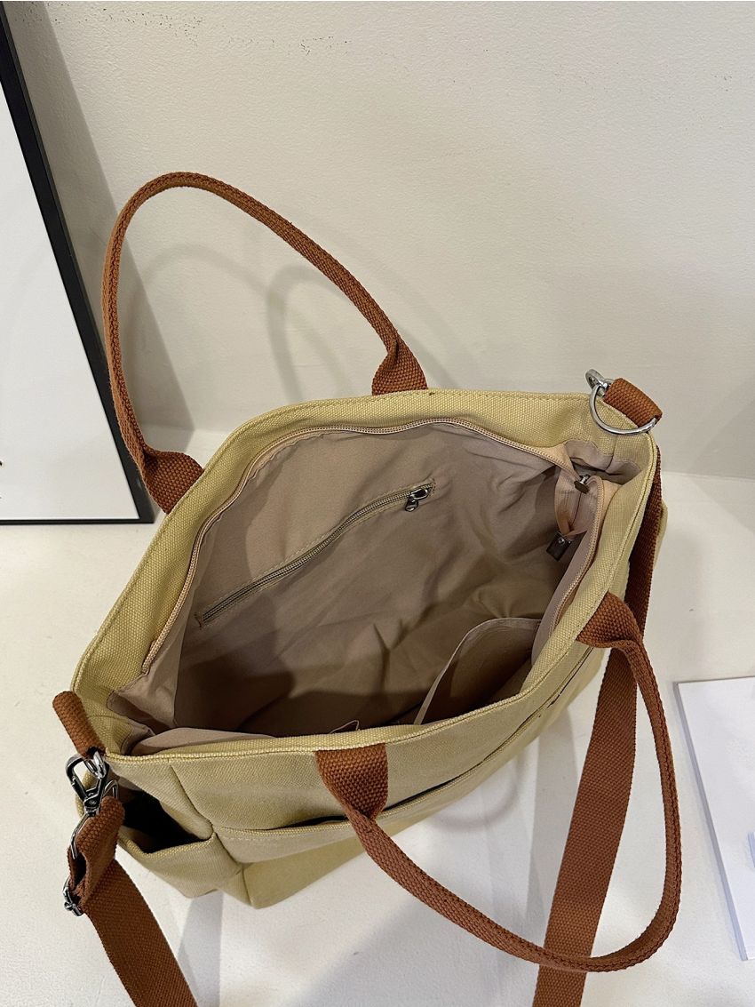 Large Shopper Bag Letter Patch Decor Nylon