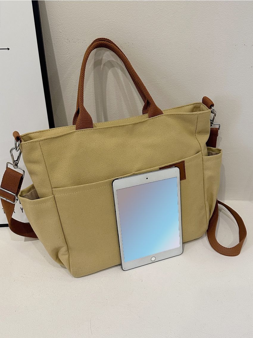 Large Shopper Bag Letter Patch Decor Nylon