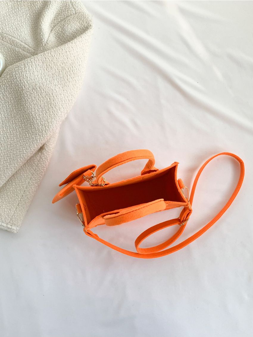 Mini Square Bag Stitch Detail With Coin Purse Neon Orange Funky