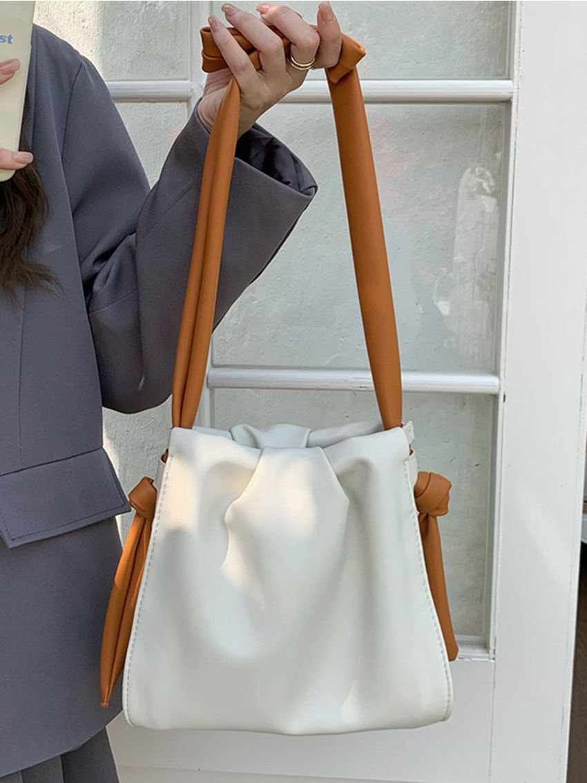 Small Hobo Bag Ruched Detail Knot Decor