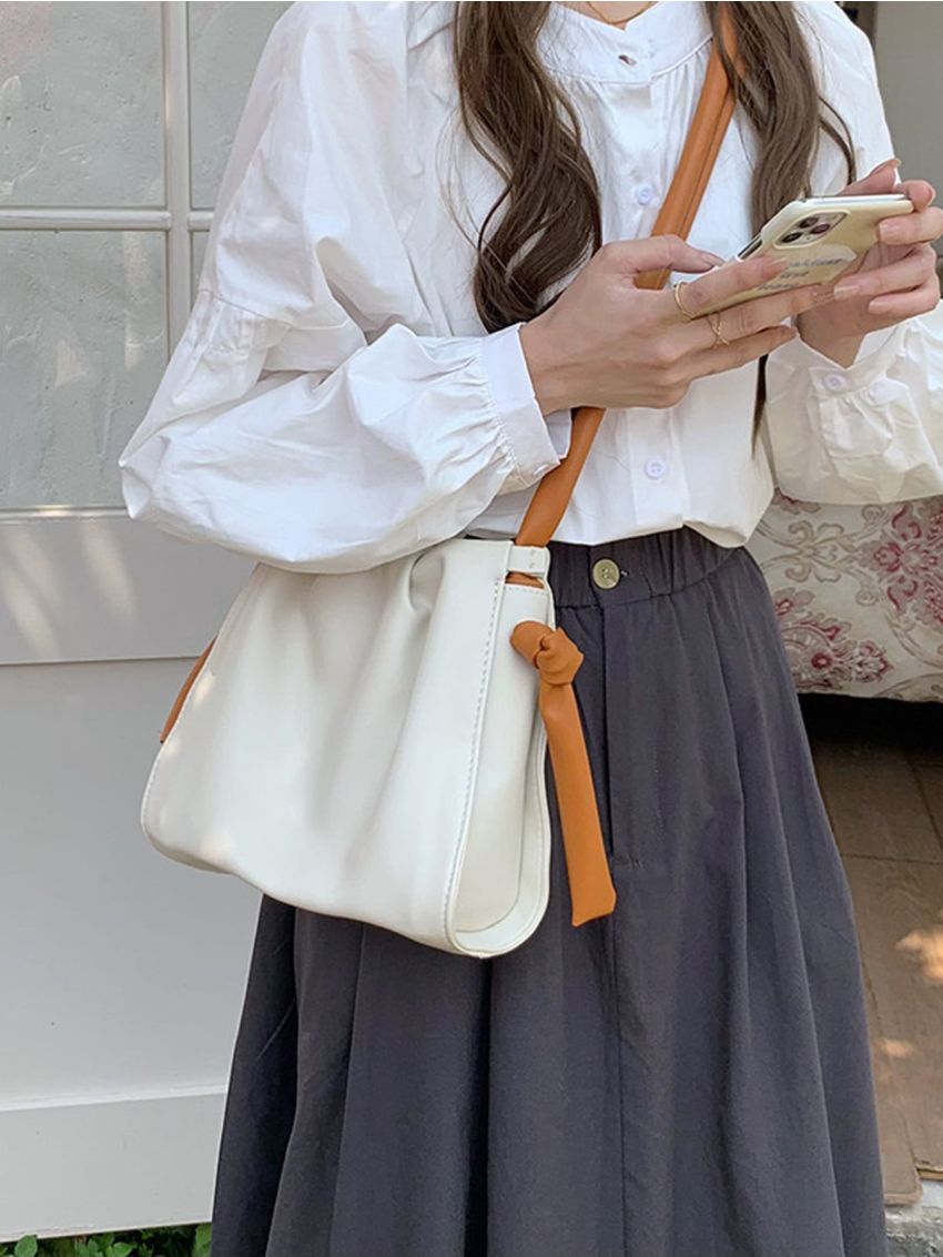 Small Hobo Bag Ruched Detail Knot Decor