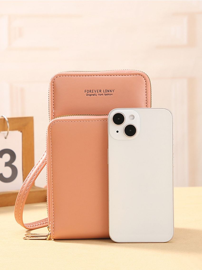 Letter Graphic Phone Wallet With Coin Purse Pink