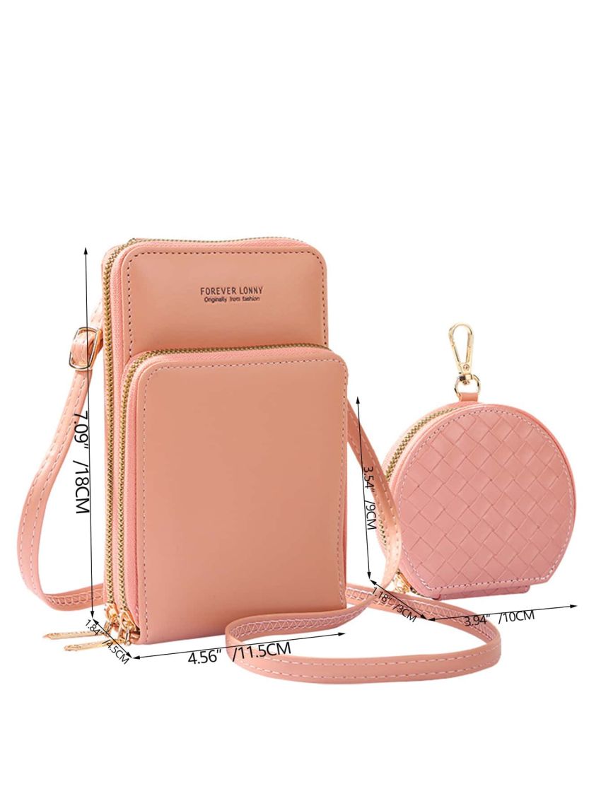 Letter Graphic Phone Wallet With Coin Purse Pink