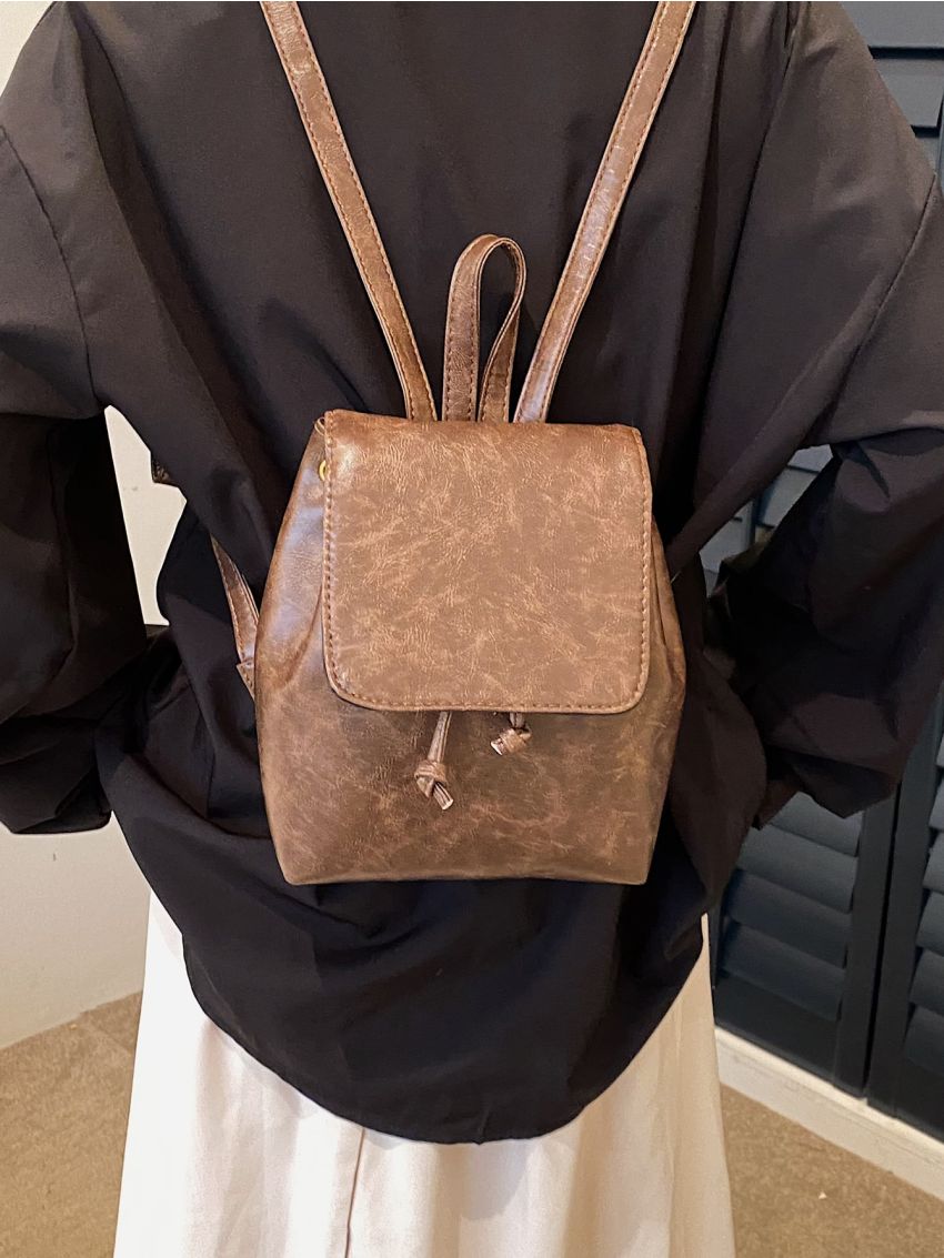 Minimalist Flap Backpack Mini Coffee Brown Vintage