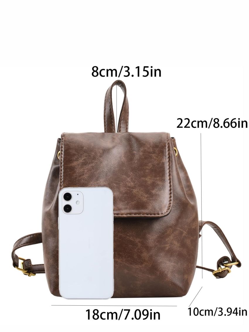 Minimalist Flap Backpack Mini Coffee Brown Vintage