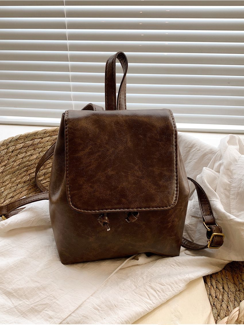 Minimalist Flap Backpack Mini Coffee Brown Vintage