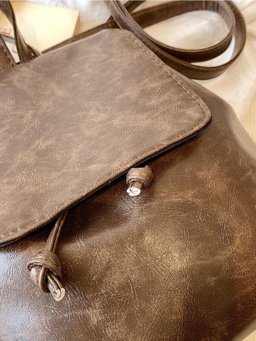 Minimalist Flap Backpack Mini Coffee Brown Vintage