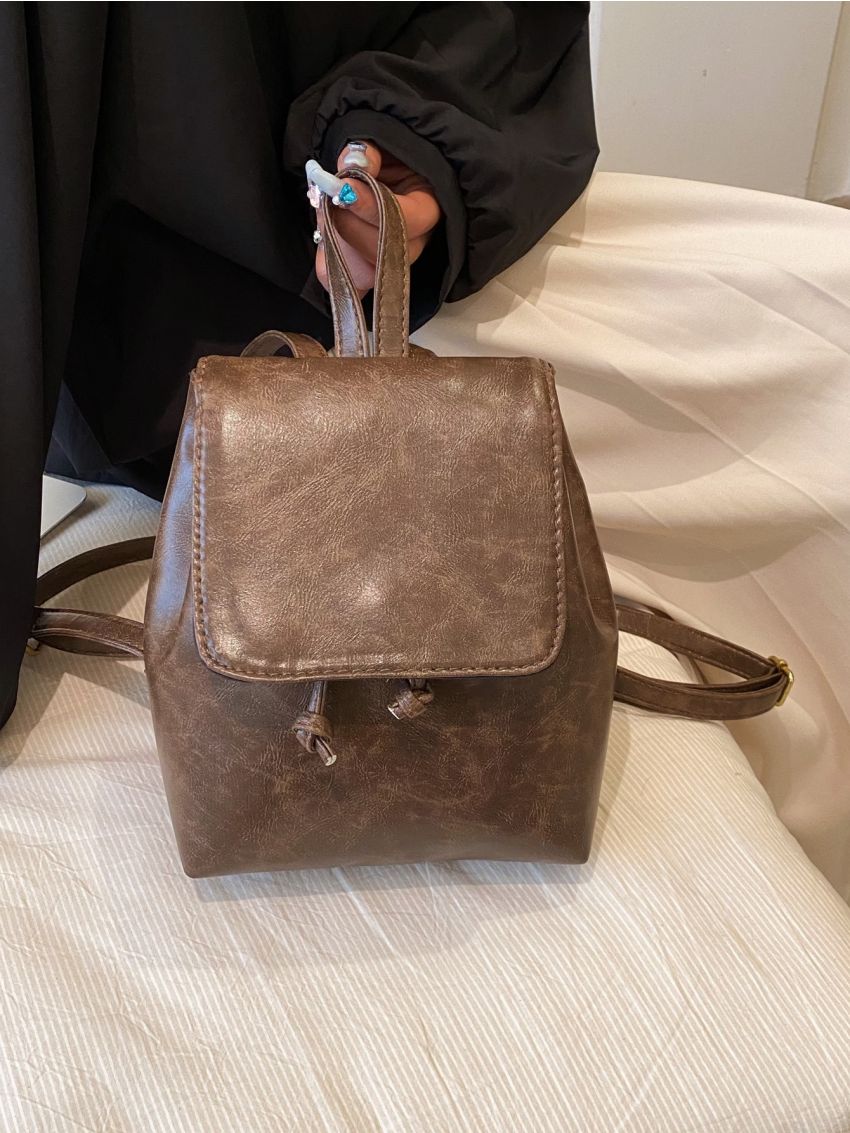 Minimalist Flap Backpack Mini Coffee Brown Vintage