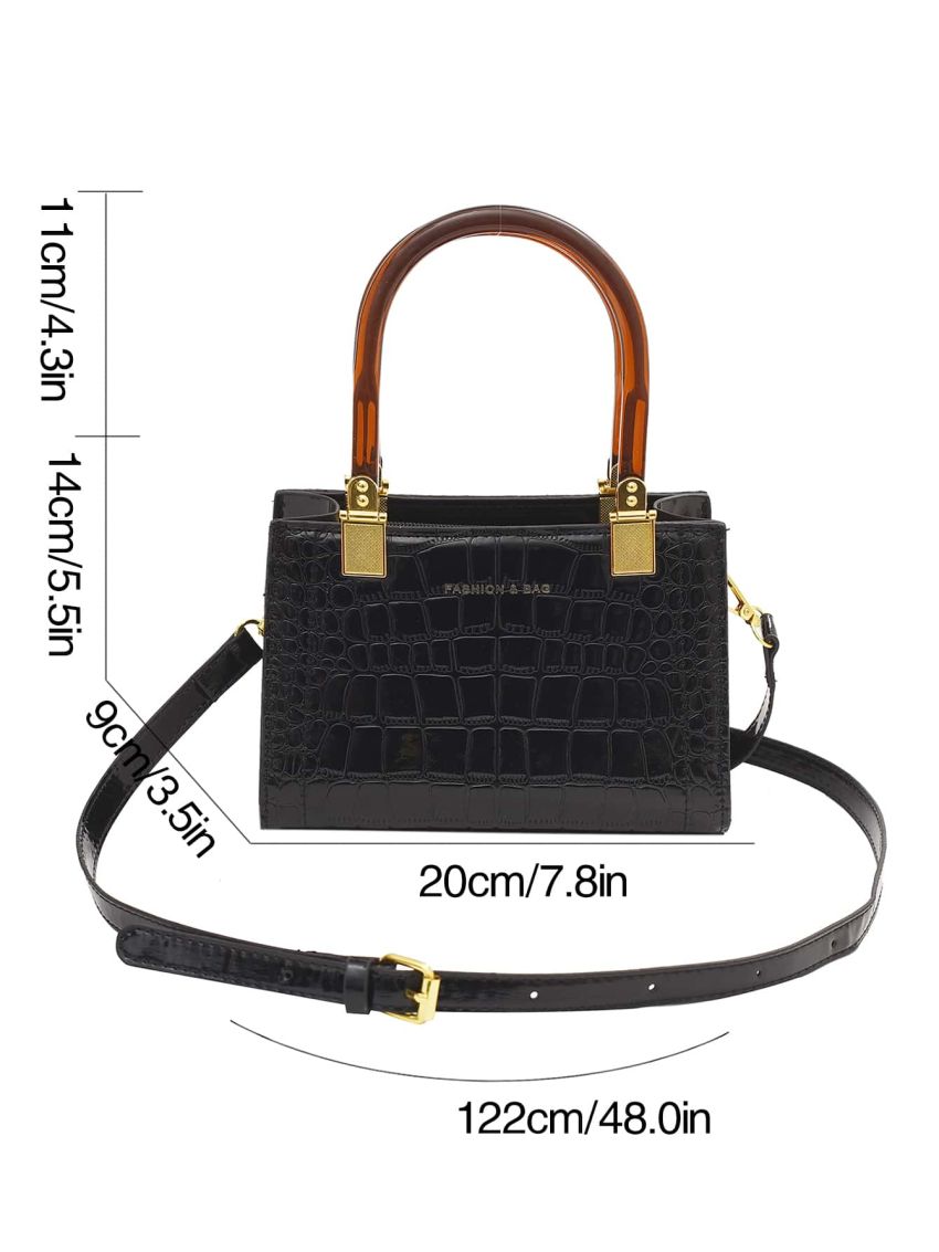 Crocodile Embossed Square Bag Mini Black