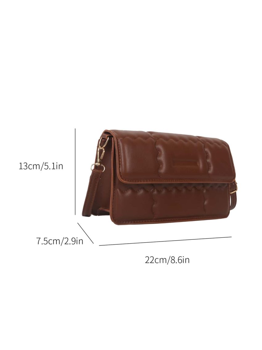 Quilted Square Bag Small Flap Brown