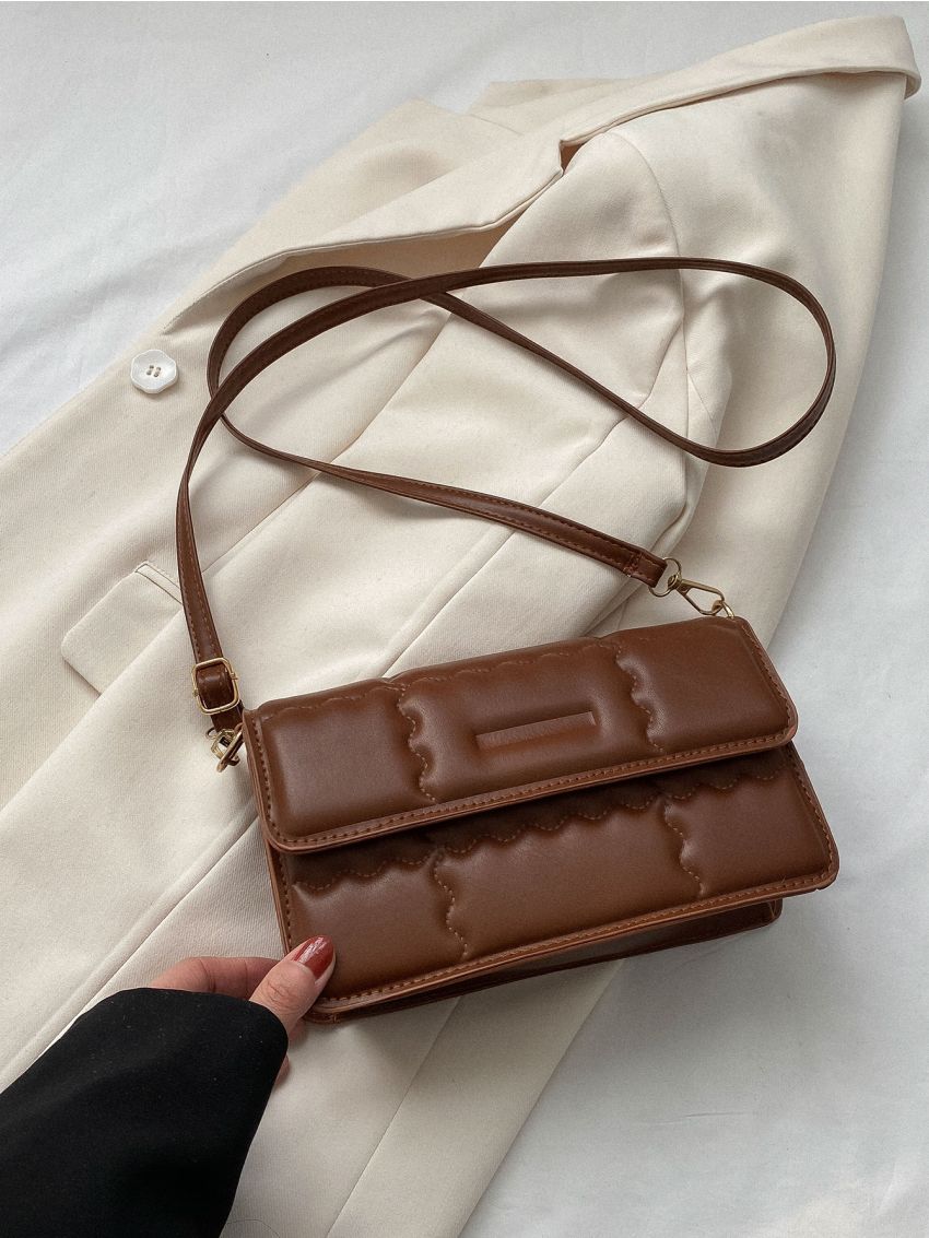 Quilted Square Bag Small Flap Brown