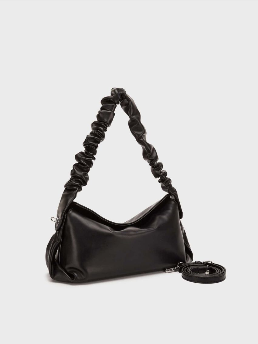 Minimalist Hobo Bag Medium Ruched Handle Black