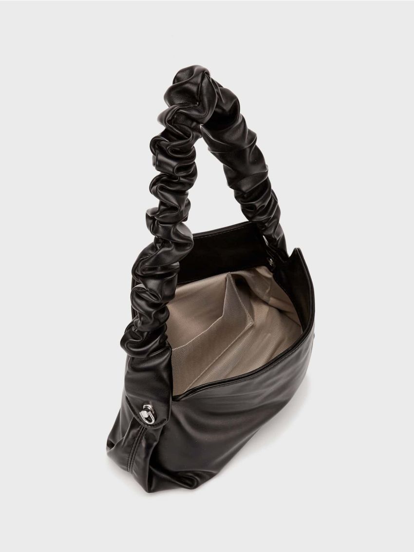 Minimalist Hobo Bag Medium Ruched Handle Black