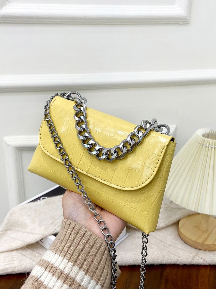 Crocodile Embossed Square Bag Mini Yellow