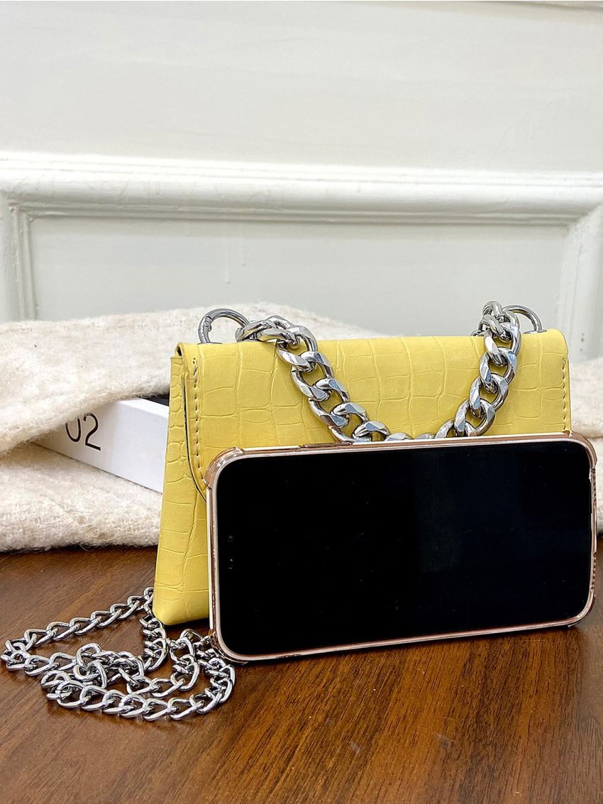 Crocodile Embossed Square Bag Mini Yellow