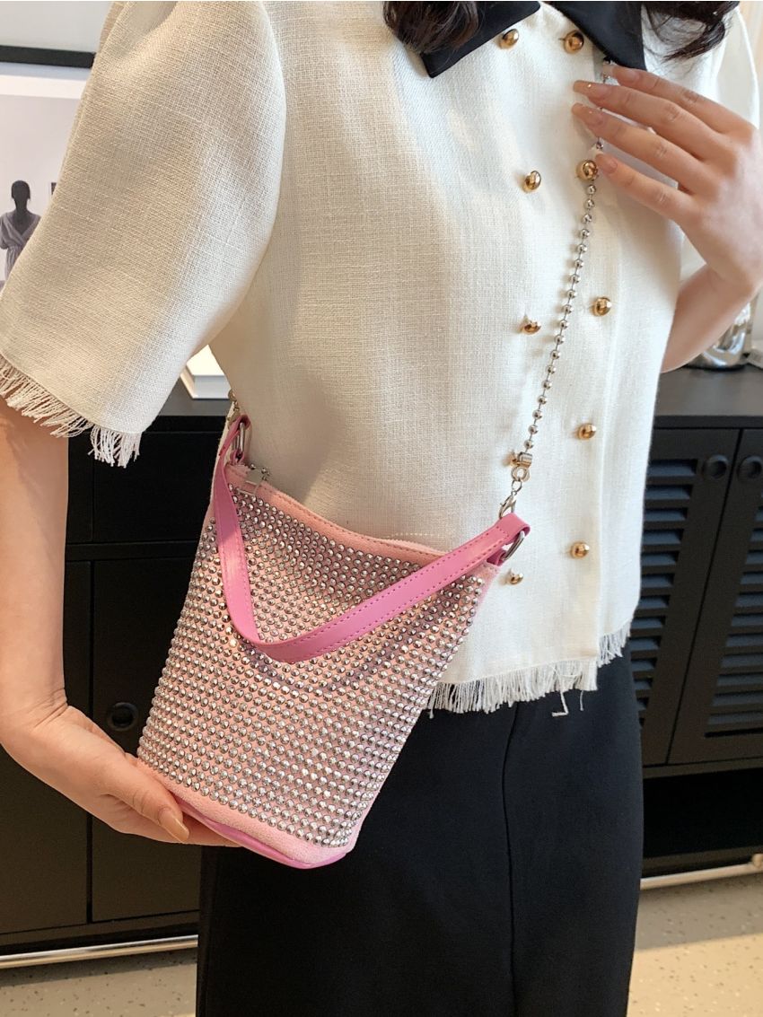 Studded Decor Bucket Bag Mini Pink