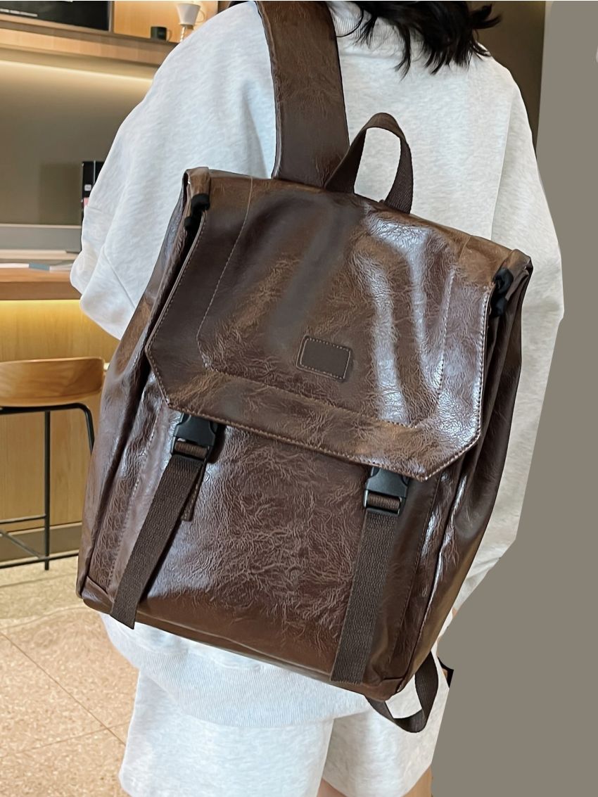 New 2023 Vintage High-capacity Solid Unisex PU Backpack