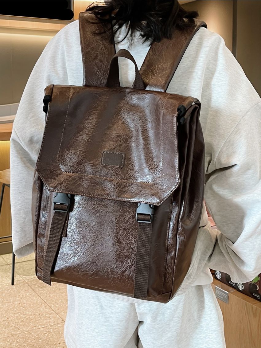 New 2023 Vintage High-capacity Solid Unisex PU Backpack