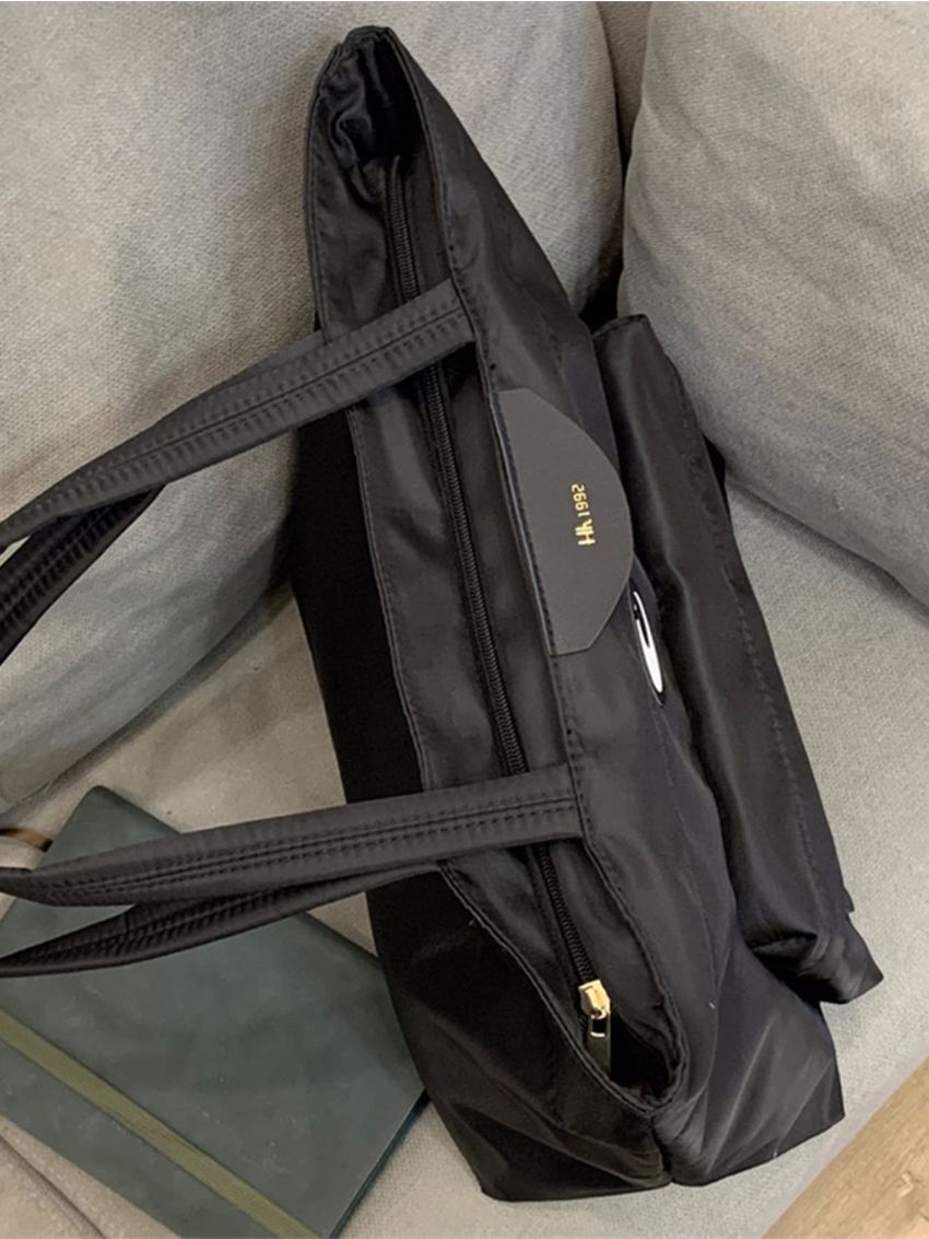 Large Shopper Bag Cartoon Eyes Decor Pocket Front