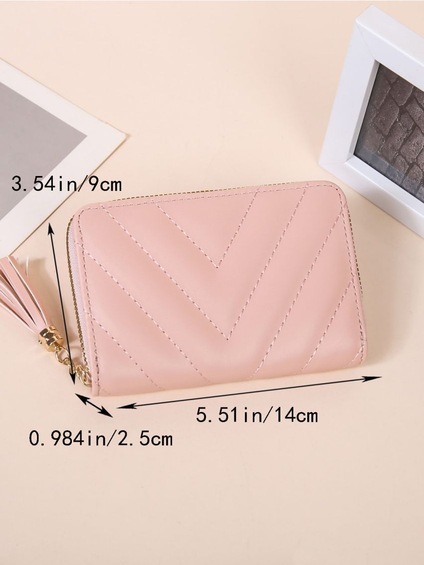 Quilted Pattern Small Wallet Tassel Decor