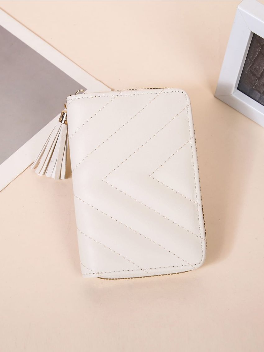 Quilted Pattern Small Wallet Tassel Decor