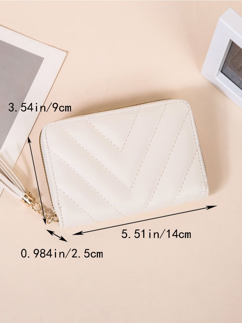 Quilted Pattern Small Wallet Tassel Decor