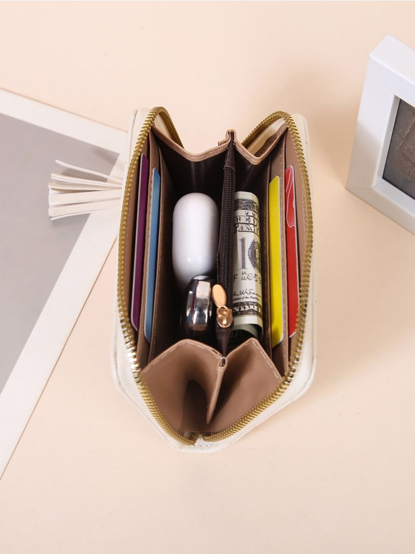 Quilted Pattern Small Wallet Tassel Decor