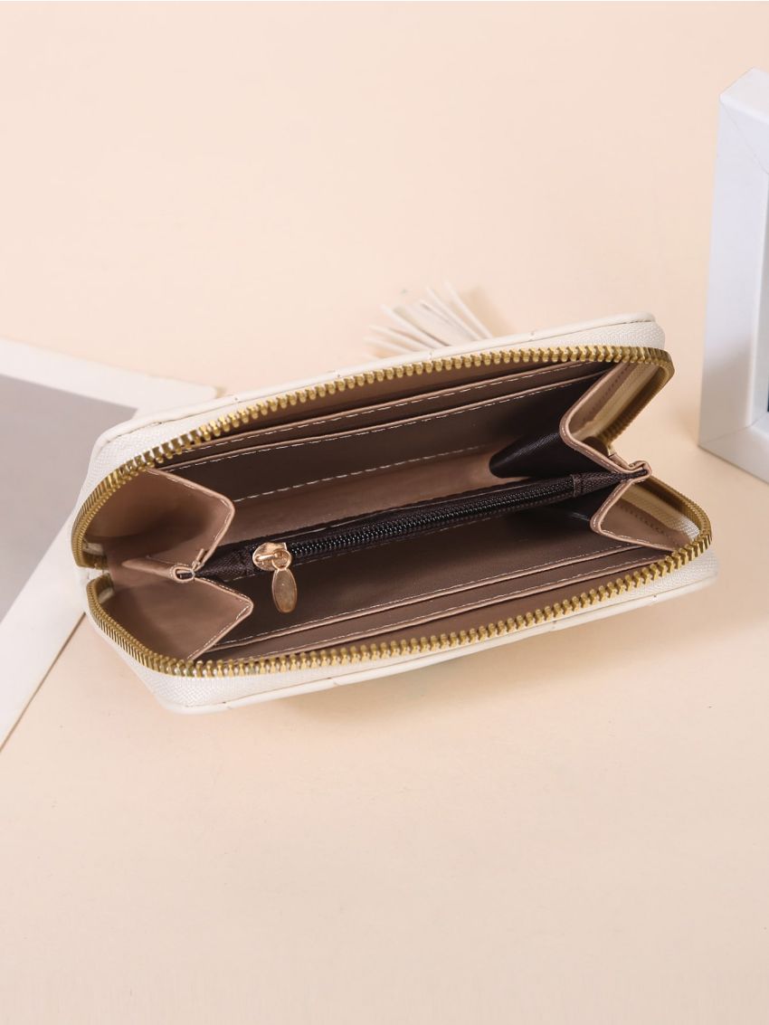 Quilted Pattern Small Wallet Tassel Decor