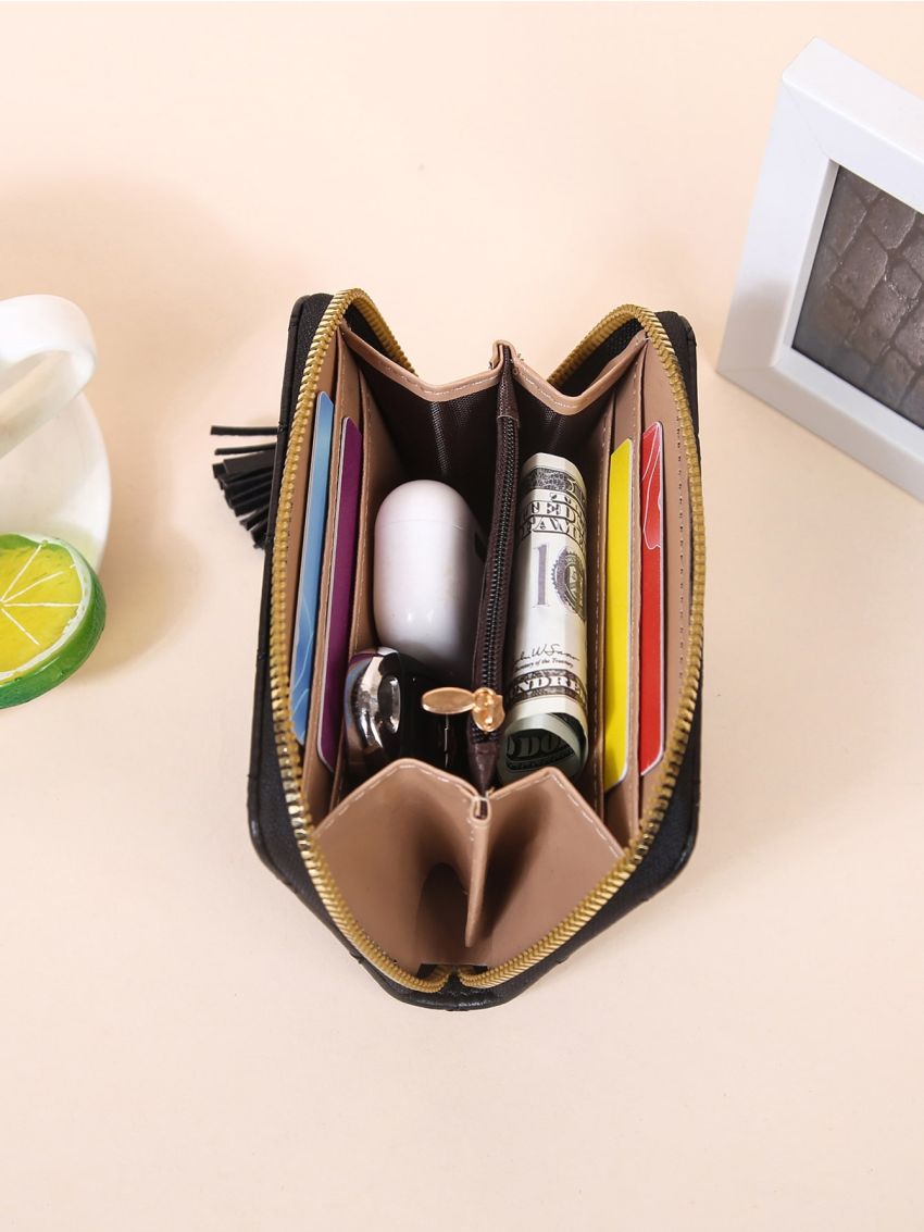 Quilted Card Holder Solid Color Tassel Decor