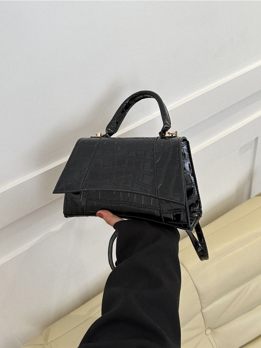 Crocodile Embossed Square Bag Top Handle Fashion
