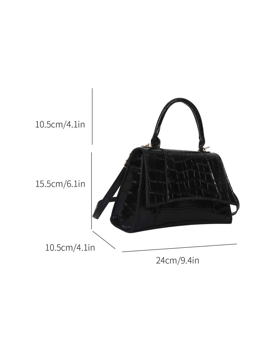 Crocodile Embossed Square Bag Top Handle Fashion