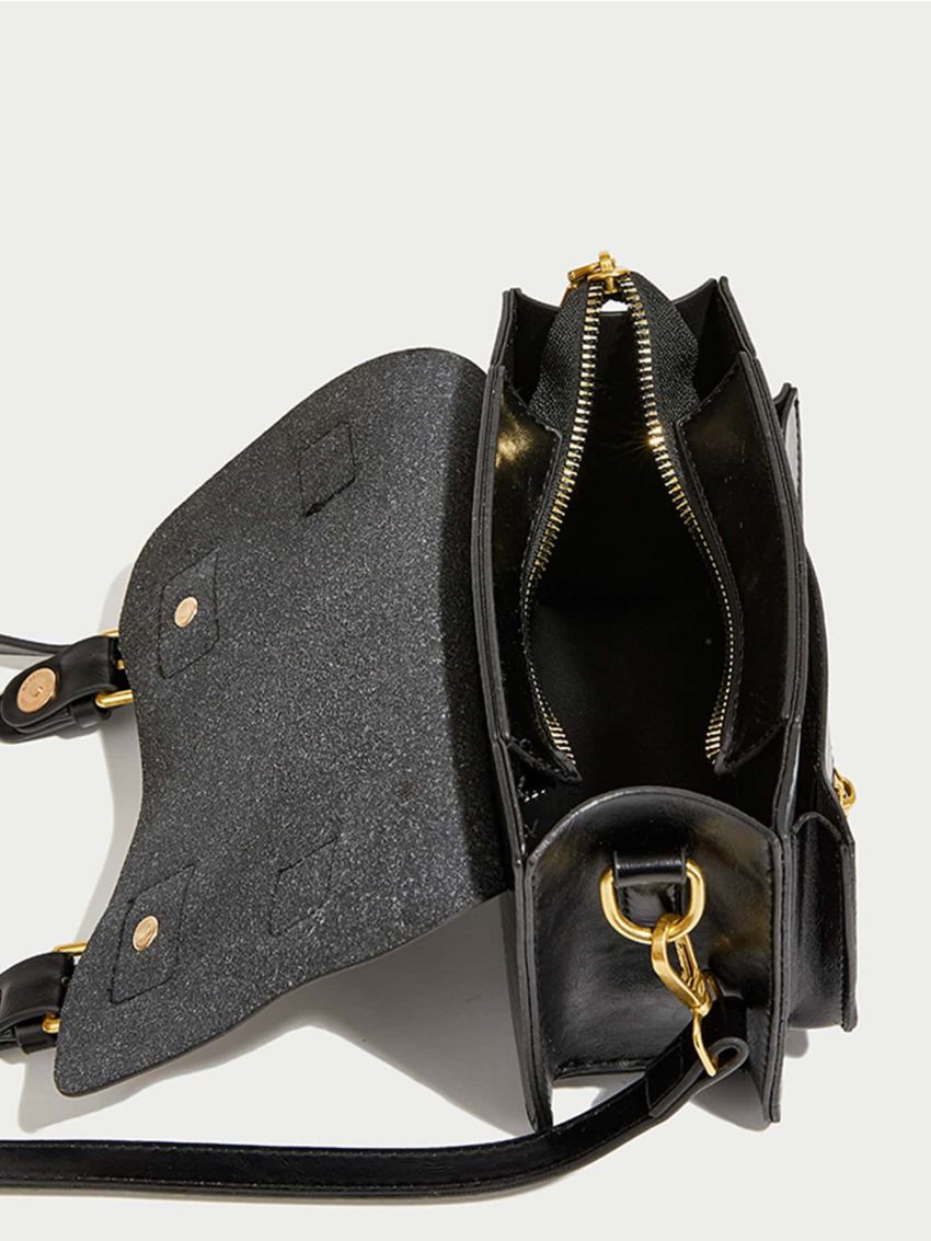 Mini Messenger Bag Vintage Buckle Decor Top Handle Flap PU