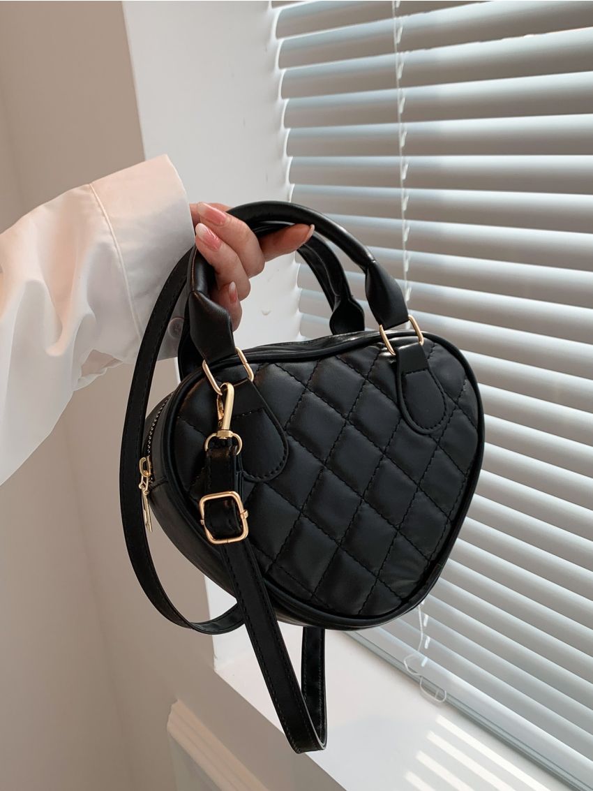 Quilted Novelty Bag Mini Double Handle Black