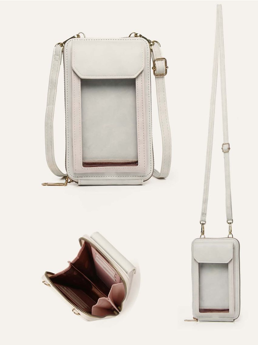 Clear Panel Phone Wallet With Zipper Touch Screen PU Fashionable