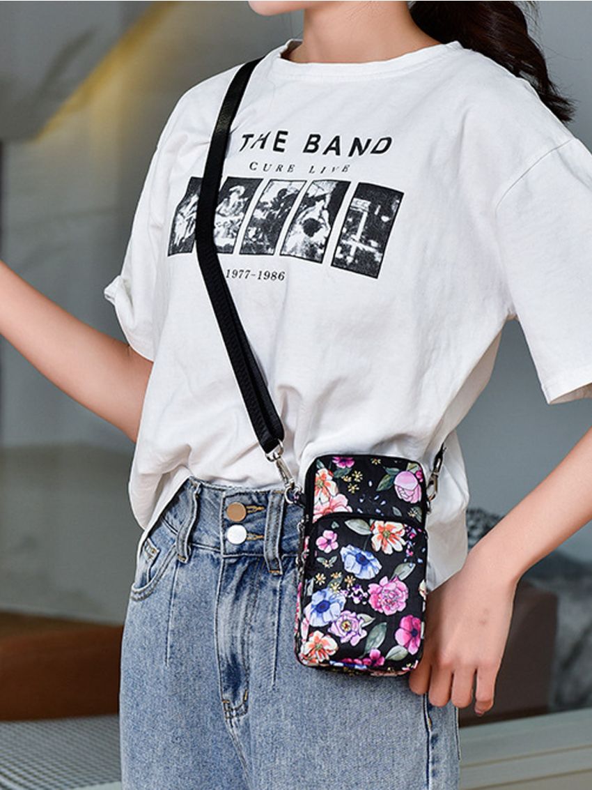 Multi-Function Mobile Phone Bag Three Zipper Pockets Coin Purse Key Case Crossbody Sports Bag