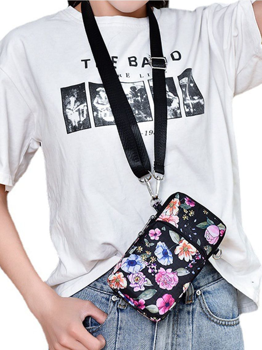 Multi-Function Mobile Phone Bag Three Zipper Pockets Coin Purse Key Case Crossbody Sports Bag