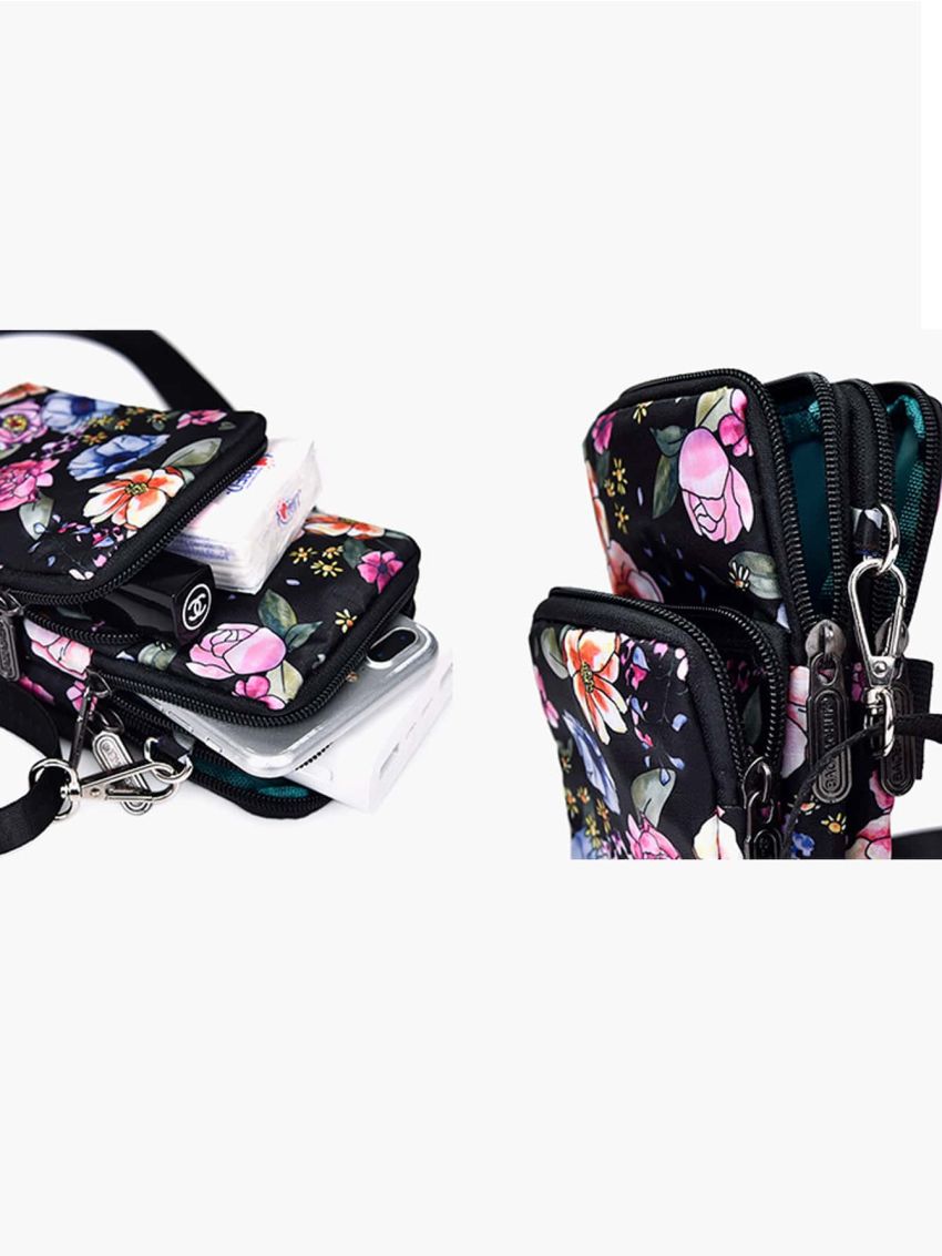 Multi-Function Mobile Phone Bag Three Zipper Pockets Coin Purse Key Case Crossbody Sports Bag